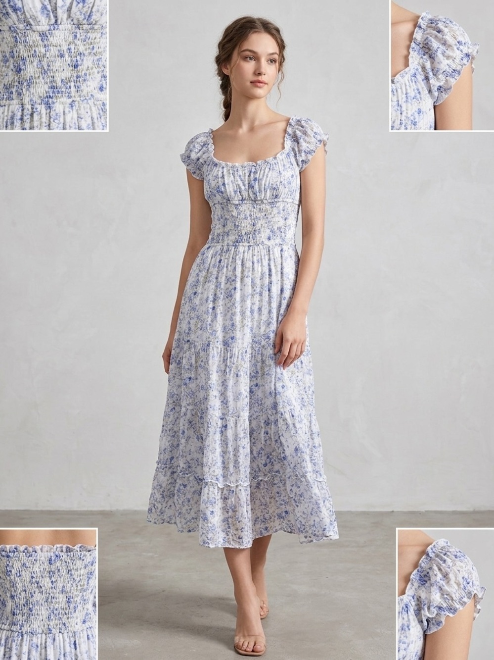 Sim & Sam Cottagecore Prairie Boho Romantic Midi Dress , Large